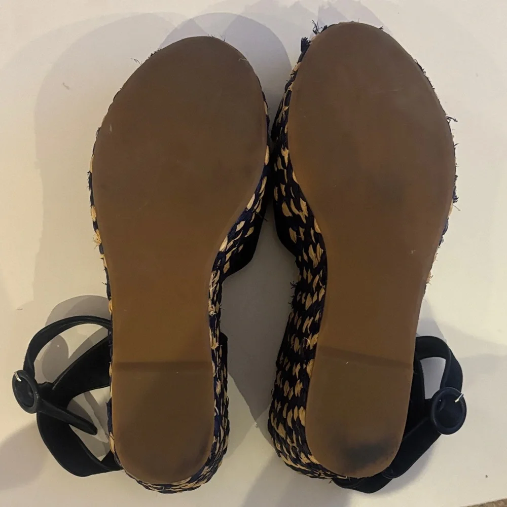 Barneys New York Navy and Beige Espadrille Sandals